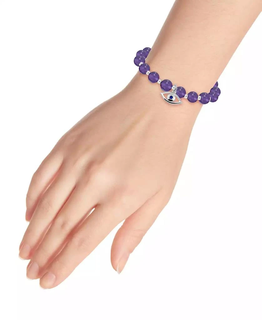 Macy's Silver-Plated Beaded Evil Eye Charm Stretch Bracelet 3