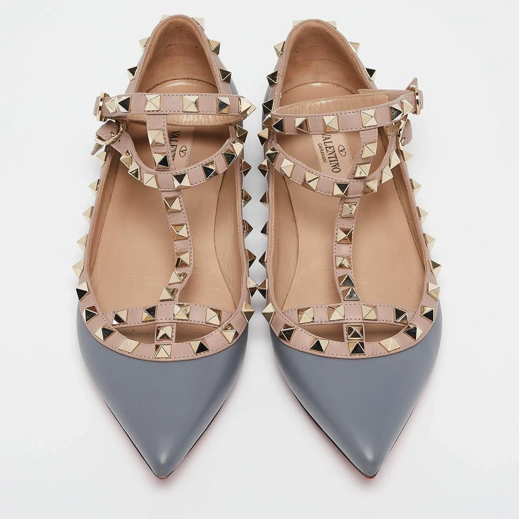 Valentino Valentino Grey/Dusty Pink Leather Rockstud Ankle Strap Flats Size 37 3