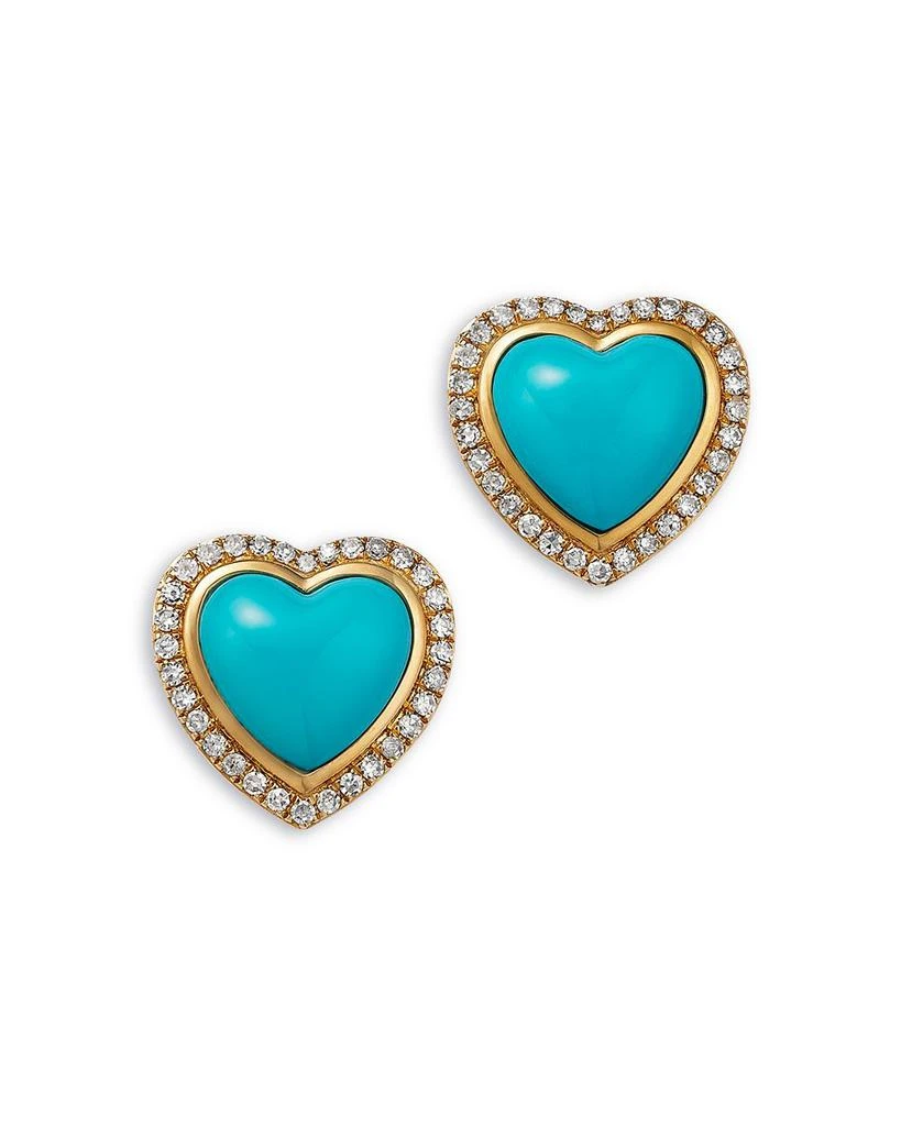 Bloomingdale
s Fine Collection Turquoise 
Diamond Heart Stud Earrings in 14K Yellow Gold 1