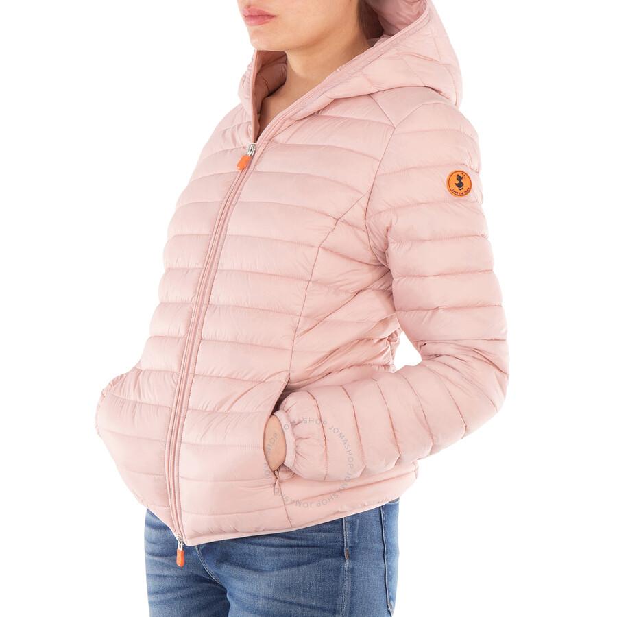 Save The Duck Ladies Pink Daisy Animal Free Hooded Puffer Jacket