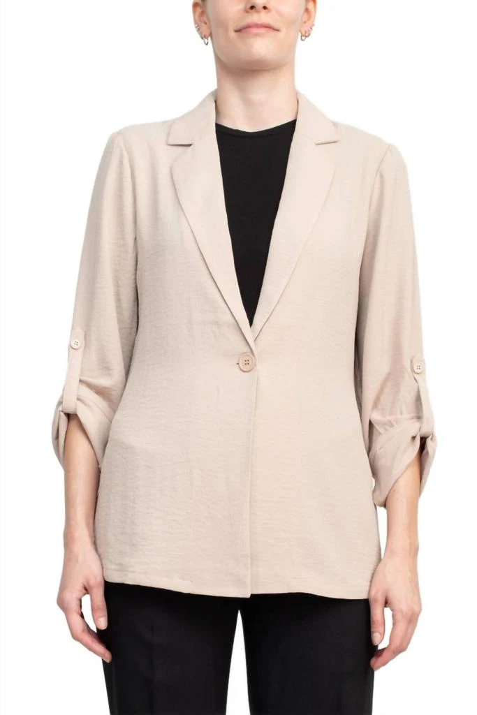 Adrianna Papell Notched Lapel Collar One Button Blazer In Bamboo