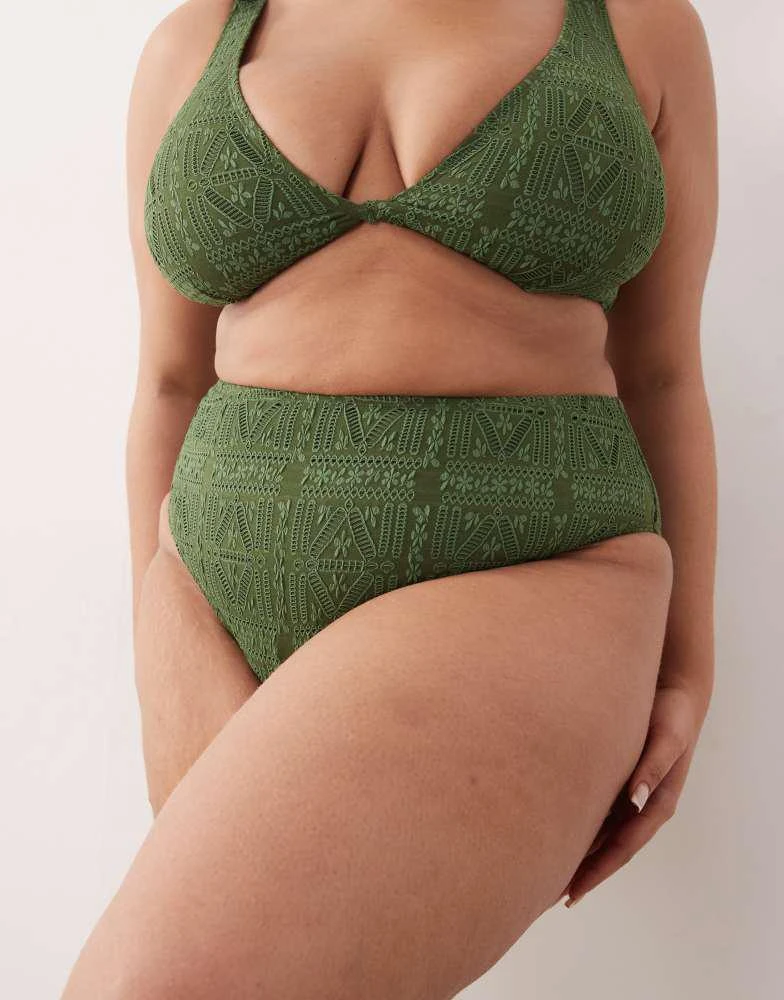 ASOS ASOS DESIGN Curve Kyle high leg high waist bikini bottom in olive 4