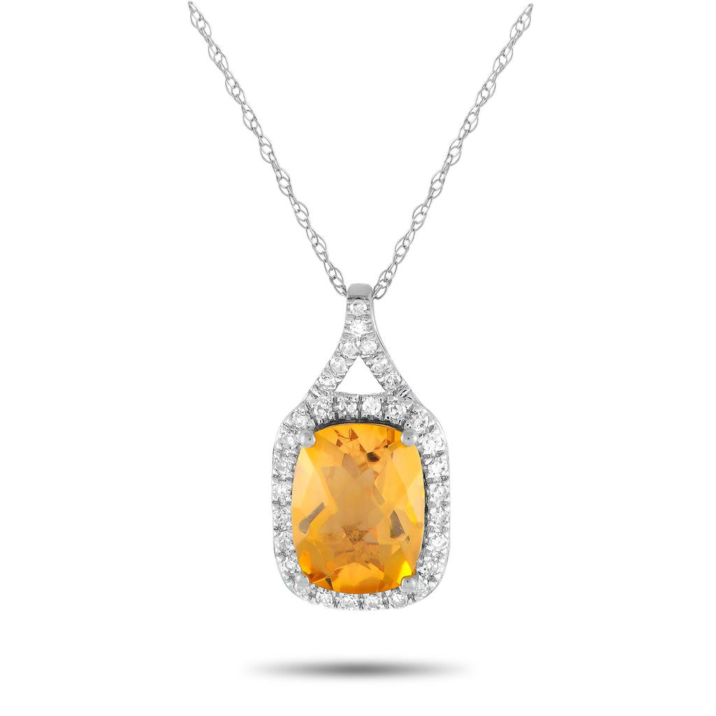 Non Branded 14K White Gold 0.13ct Diamond and Citrine Pendant Necklace PD4-15472WCIT