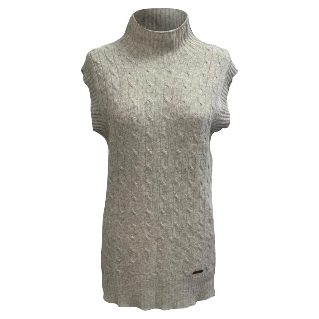 Burberry London Cable-Knit Roll Neck Vest Sweater in Grey Wool