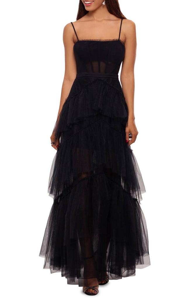 Betsy & Adam Betsy & Adam - Tiered Ruffletulle Corset Gown
