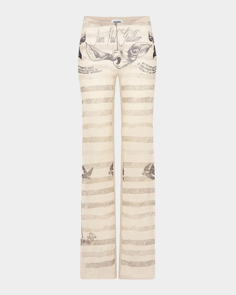 Jean Paul Gaultier Tattoo Mariniere Print Mesh Straight-Leg Trousers 1