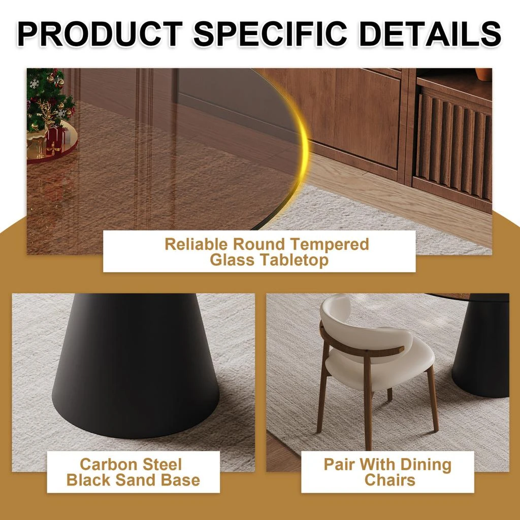 Streamdale Furniture Streamdale 35" Round Glass Dining Table with Carbon Steel Legs (Seats 2-4) 6