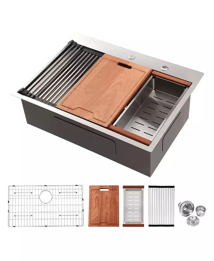 Flynama 33x22x10inch Drop In Kitchen Sink Stainless Steel Workstation Single Bowl 16 Gauge Topmount 7