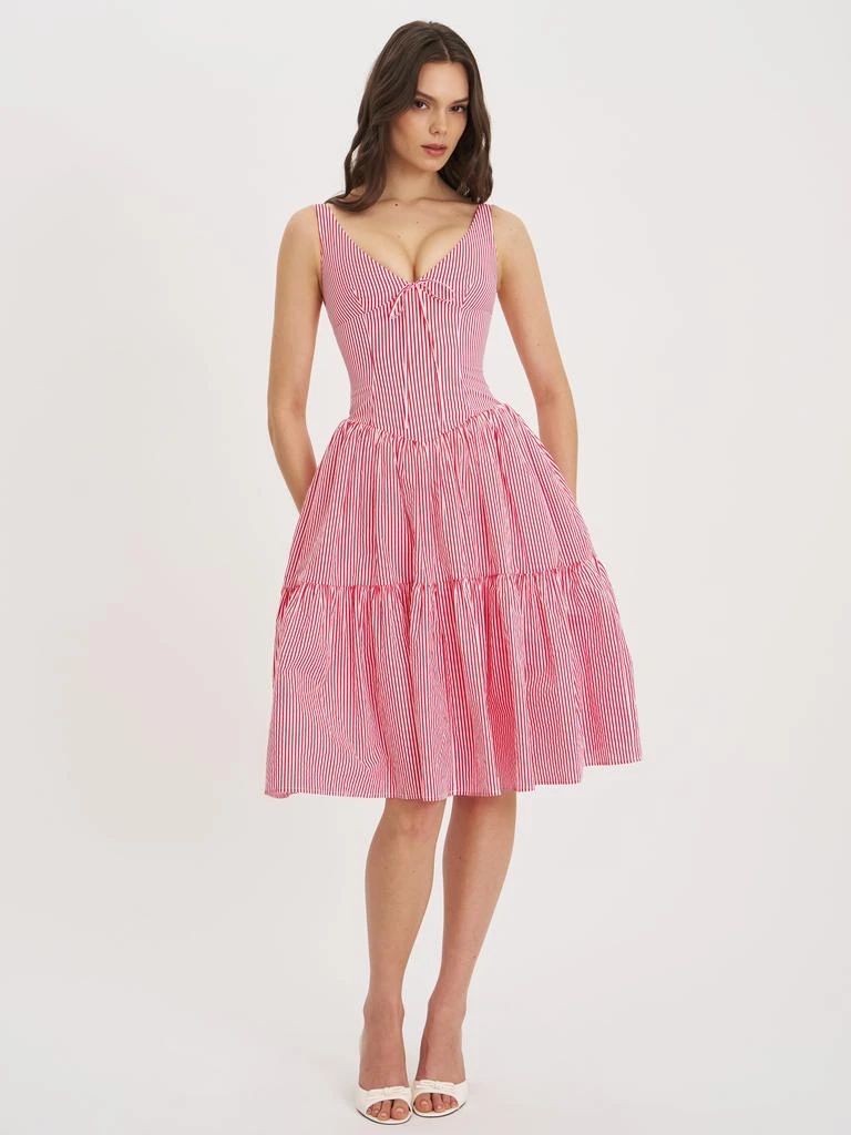 Miss Circle Women Oceana Red Candy Stripe Drop Waist Midi Dress - Dresses &  Skirts - BeyondStyle