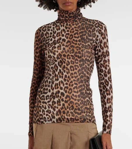 Ganni Leopard-print mesh turtleneck top 4