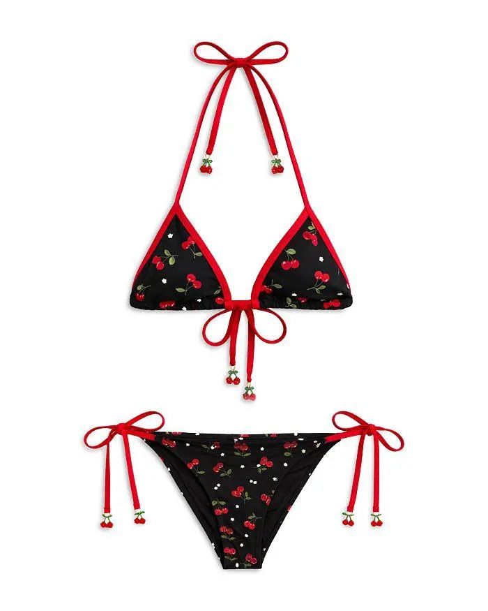 KatieJnyc Girls' Tween Cherry Print Two Piece Swimsuit - Big Kid