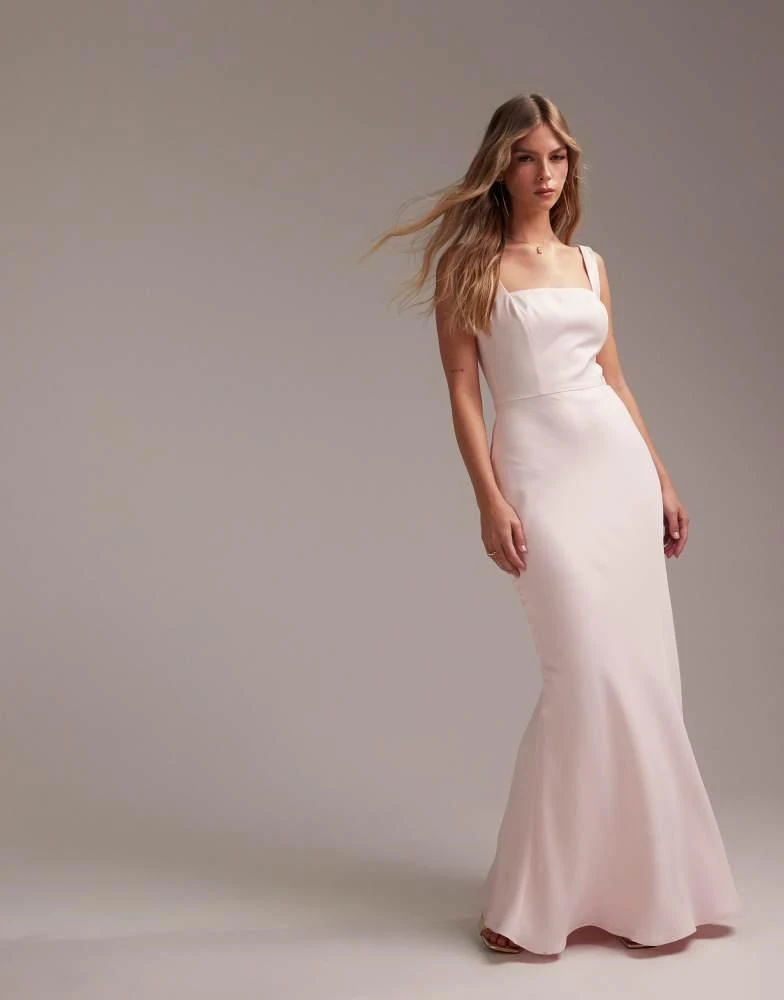 ASOS ASOS DESIGN Bridesmaid satin square neck maxi dress in soft pink 1