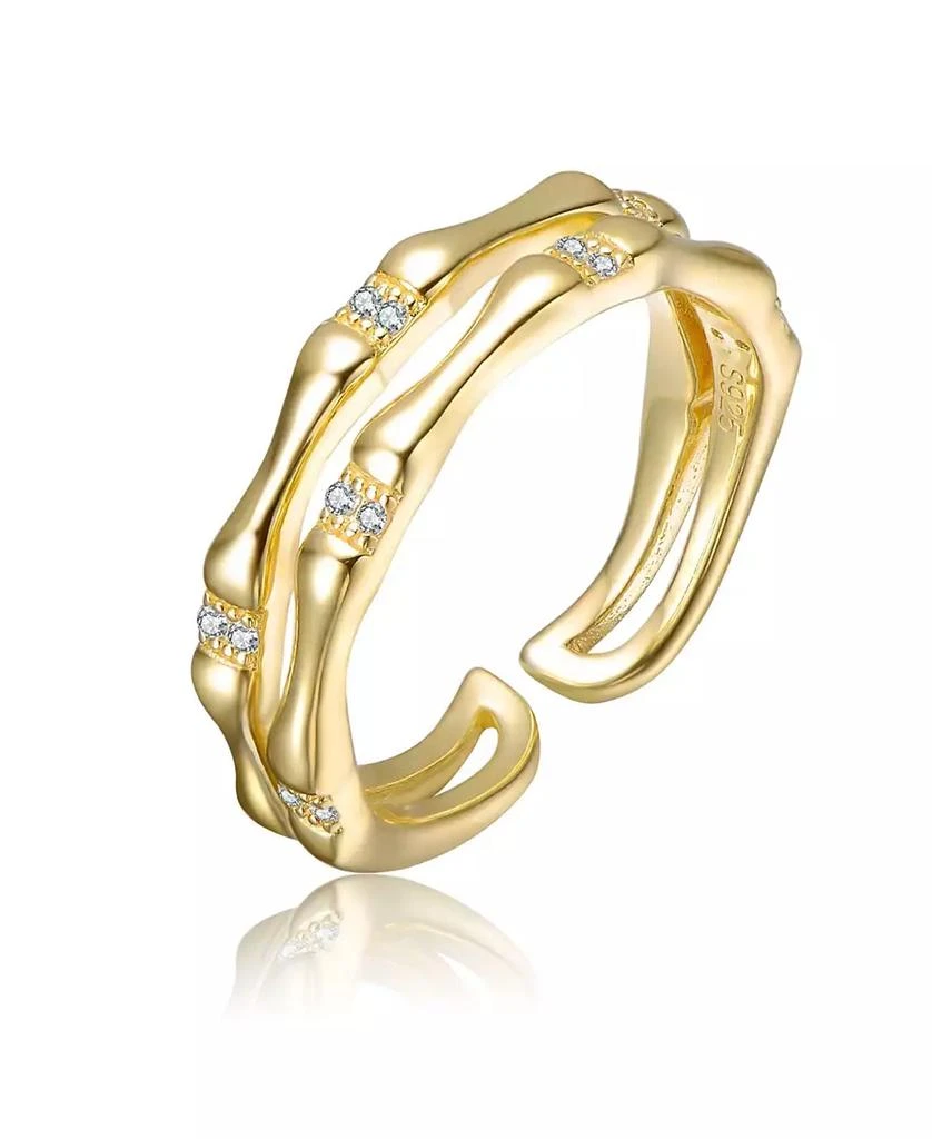 Rachel Glauber 14K Gold Plated with Clear Cubic Zirconia Wavy Open Band Ring
