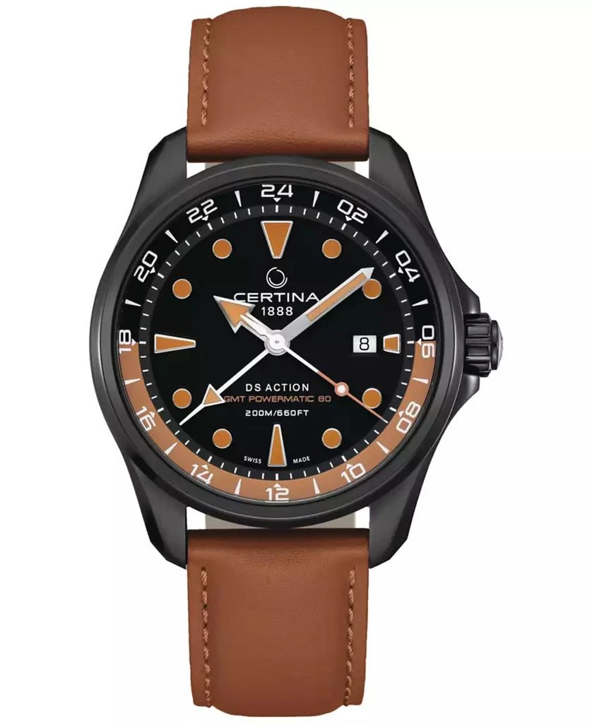 Certina Men's Swiss Automatic DS Action GMT Brown Leather Strap Watch 43mm 1