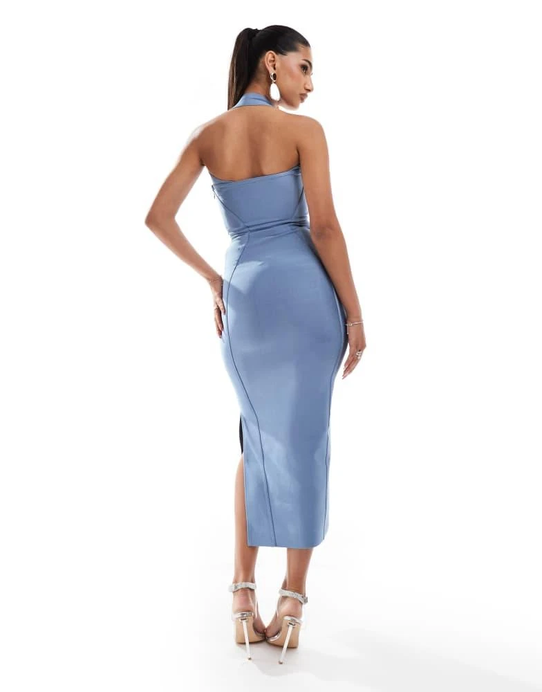 ASOS ASOS DESIGN bandage bandeau midi dress with halter detail in steel blue 3