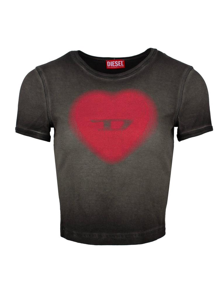 DIESEL T-Ele ロゴTシャツ ハート S Women's Ribbed T-shirt with watercolour heart D | Beige | Diesel