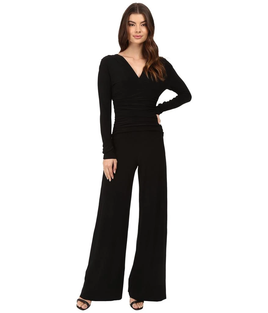 Norma Kamali V-Neck Long Sleeve Shirred Waist Jumpsuit 1