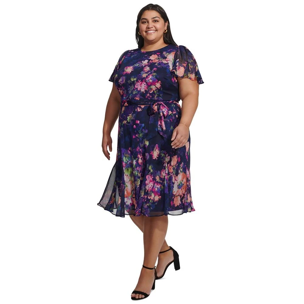 DKNY Plus Size Printed Godet Midi Dress 3