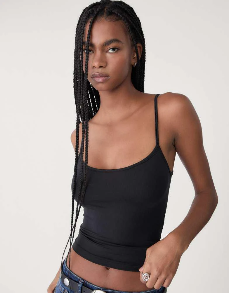 Stradivarius Stradivarius strappy polyamide top in black 4