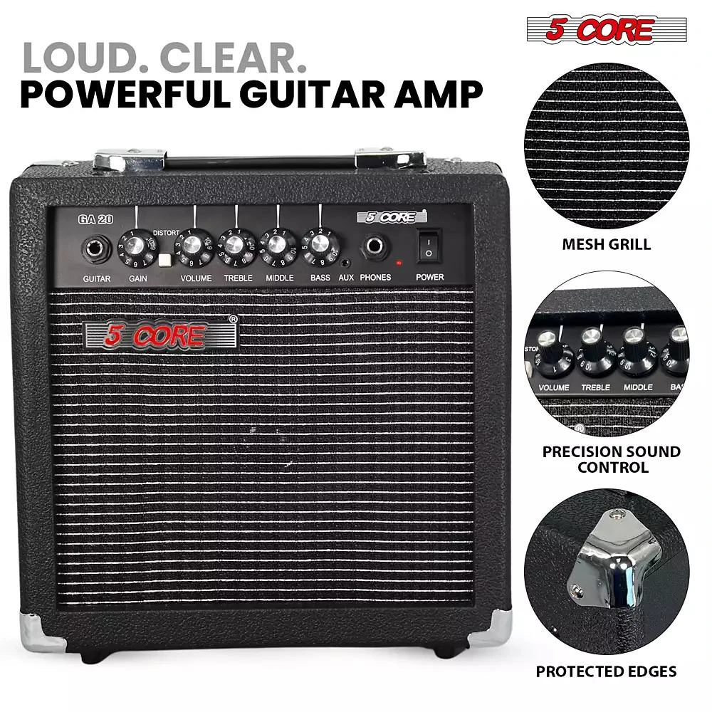 5 Core Guitar Amp 20W Electric Portable Mini Amplifier w Built in 6.5" Speaker Aux Headphone Jack 6