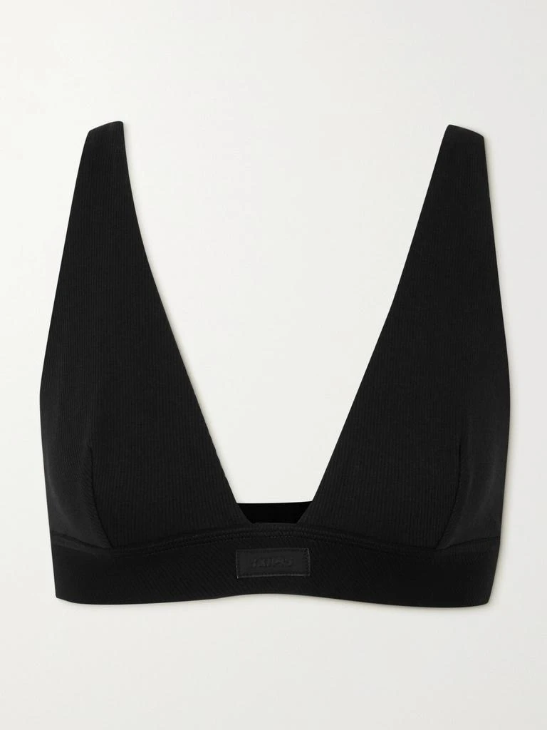 SKIMS Plunge Ribbed Cotton-blend Jersey Bralette - Soot