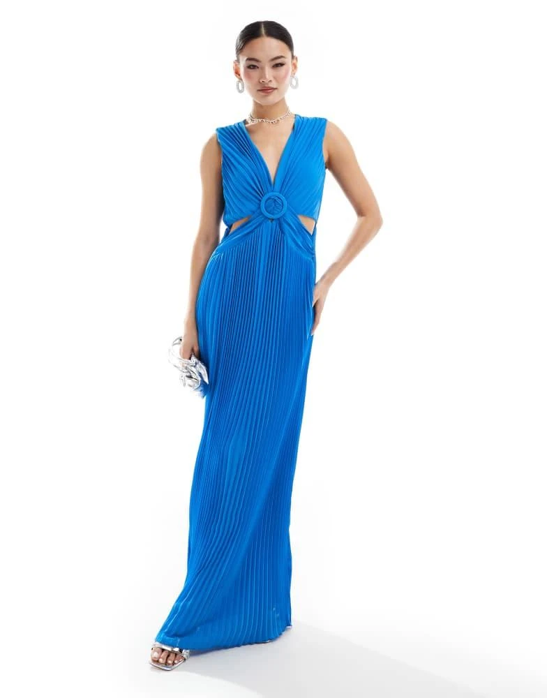Style Cheat Style Cheat plisse maxi dress with cut out detail in cobalt 1