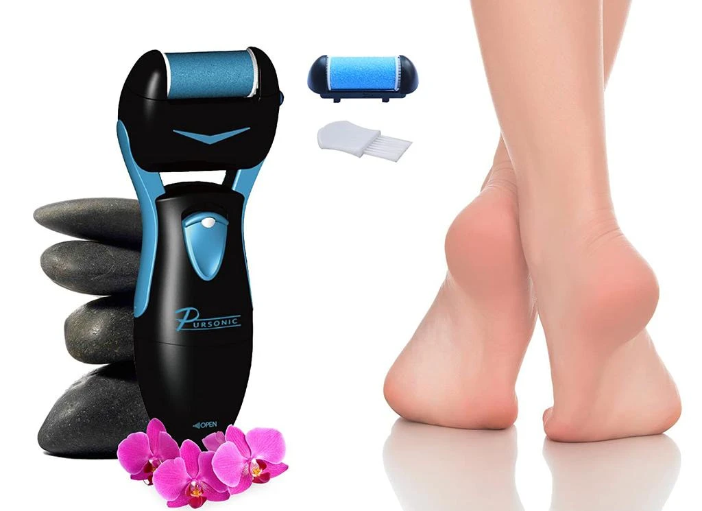 PURSONIC Black Battery Operated Callus Remover, Foot Spa and Foot Smoother CR360 W/ 2 Cartridge Rollers 1