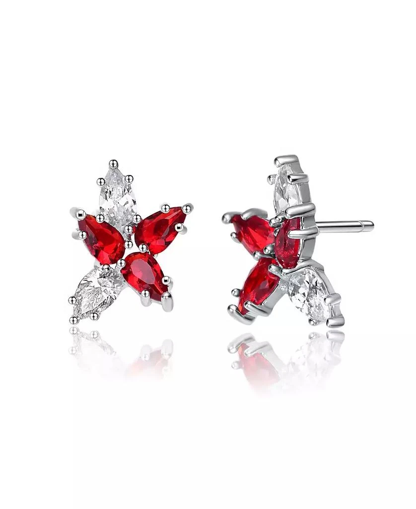 Genevive Sterling Silver White Gold Plated Red Cubic Zirconia Stud Earrings