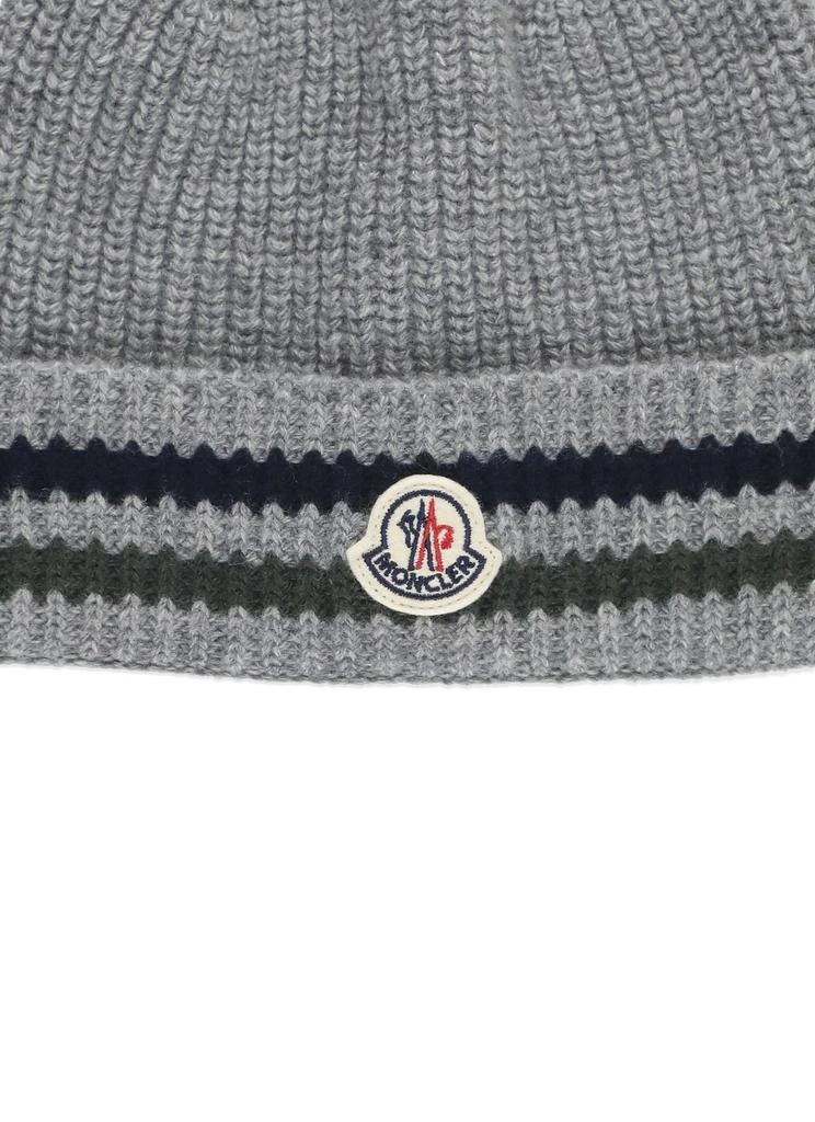 Shop Moncler Enfant Loog Patch Striped Beanie on Sale at  display picture 1