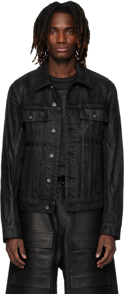 Black Goat Skin Pocket Trucker Leather Jacket – On Sale Now with