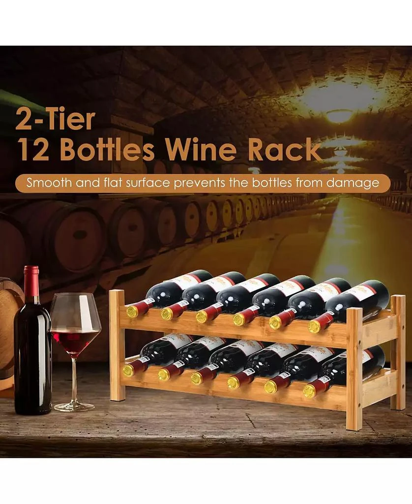 SUGIFT Bamboo 12-Bottle 2-Tier Wine Rack 3