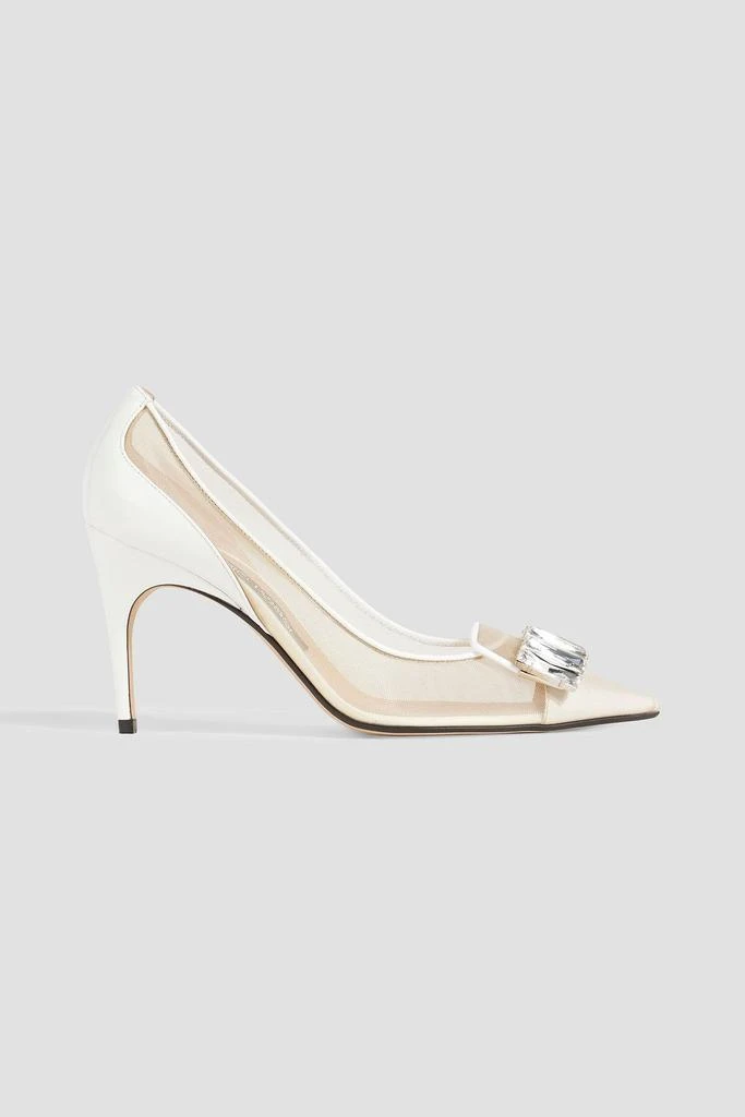 Sergio Rossi Crystal-embellished patent-leather and mesh pumps 1