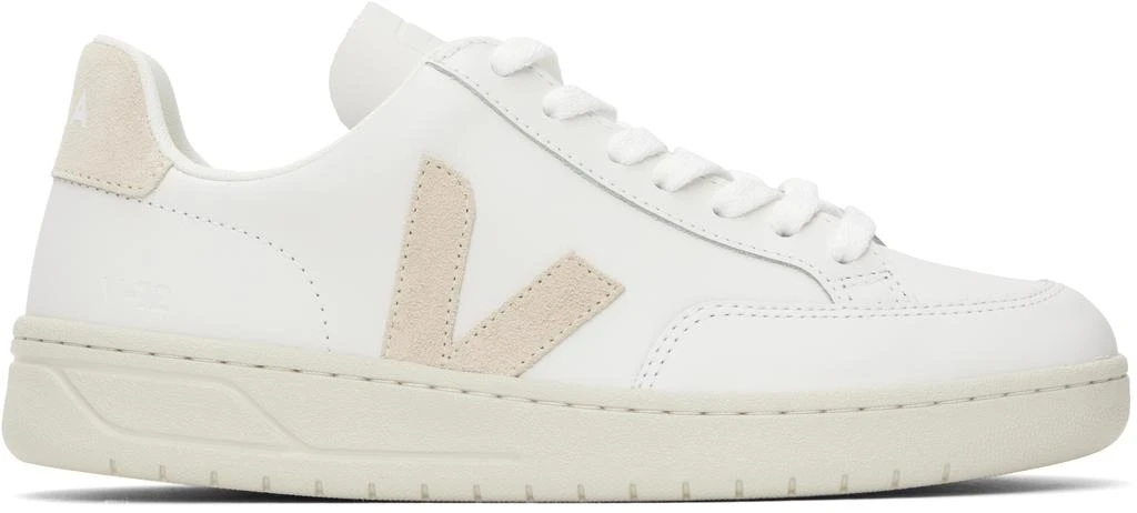 Veja White & Beige V-12 Leather Sneakers 1