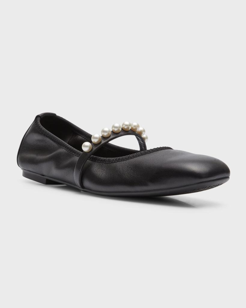 Stuart Weitzman Goldie Pearly Stud Ballerina Flats BLACK 6B