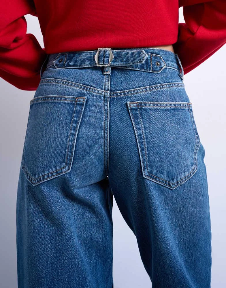 Topshop Topshop Cinch low rise relaxed jeans in vintage blue 4