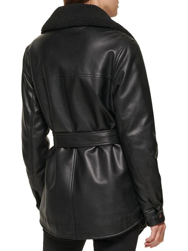 Kenneth Cole Faux Leather & Faux Shearling Belted Shirt Jacket 2