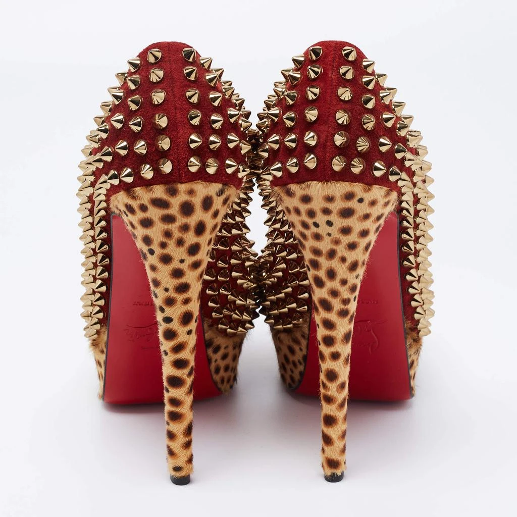 Christian Louboutin Christian Louboutin Beige/Maroon Leopard Print Calfhair and Suede Lady Peep Spikes Pumps Size 36 5