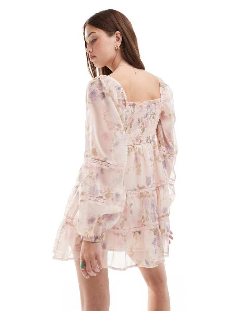 Miss Selfridge Miss Selfridge corset mini dress in light floral chiffon 2