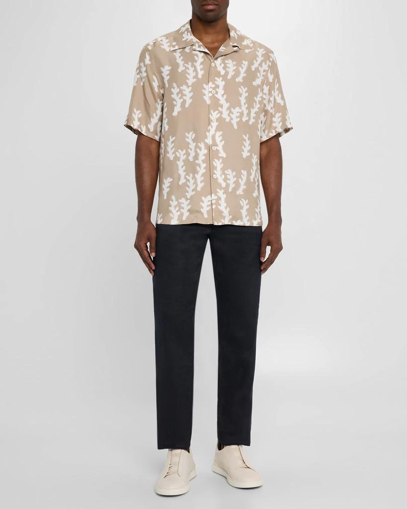 Zegna Men's Oasi Linen Printed Short-Sleeve Shirt 2