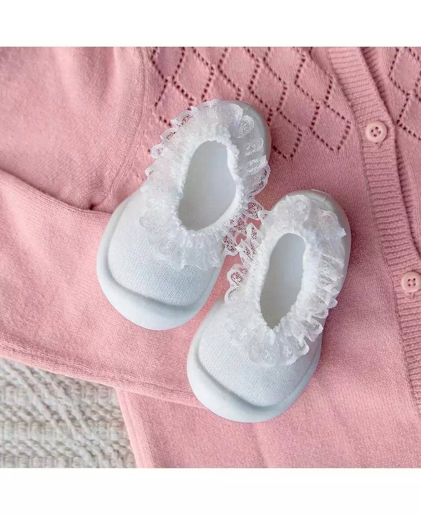 Komuello Toddler First Walk Sock Shoes Flat - Snow Lace 7