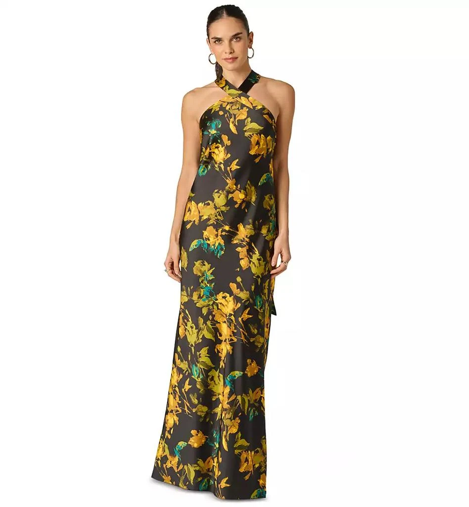 Adrianna Women's Floral Stretch Satin Scarf Halter Gown