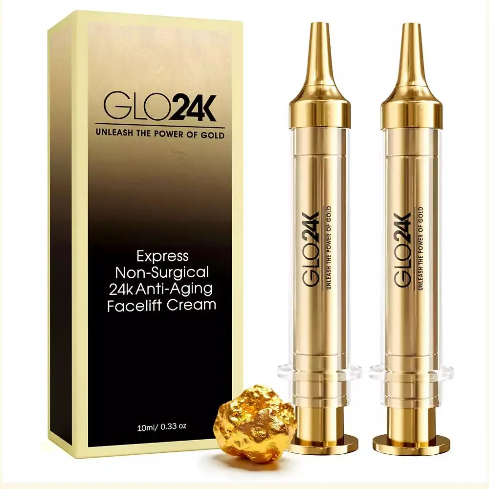 GLO24K Instant Facelift Cream with 24k Gold, Hyaluronic Acid, Peptides, and Vitamins.  Pack of 2.