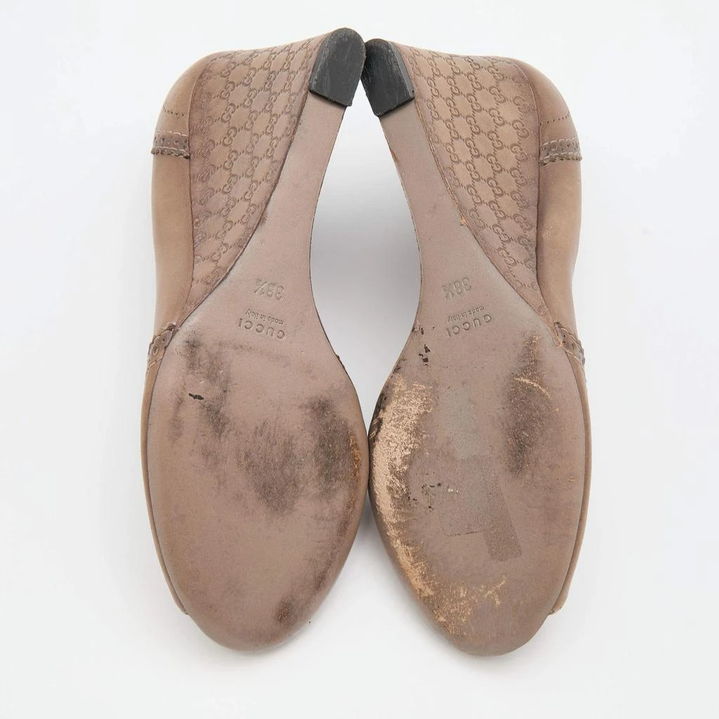 Gucci Gucci Brown Brogue Leather Open Toe Microguccissima Wedge Pumps Size 38.5 6