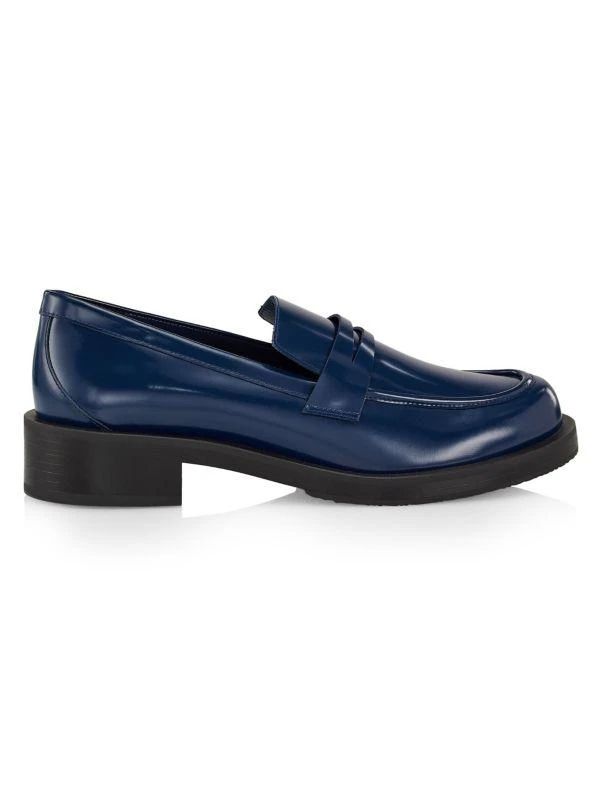 Stuart Weitzman Palmer 40MM Brushed Leather Stacked Heel Loafers 1