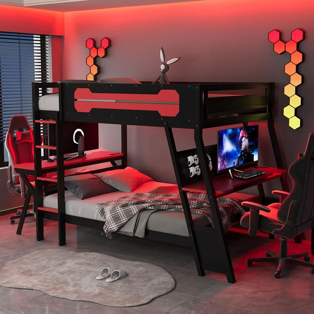 Streamdale Furniture Streamdale Full Size Bunk Bed with Two Gaming Desks
USB Ports, Red 5