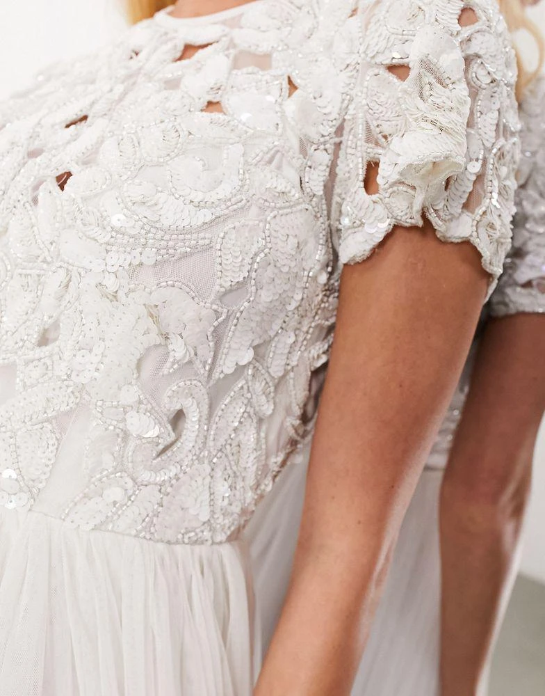 Shop ASOS DESIGN Isabelle sequin cutwork bodice maxi wedding dress with cap  sleeve in on Sale at BeyondStyle  Get 16% Off ASOS DESIGN Isabelle sequin  cutwork bodice maxi wedding dress with