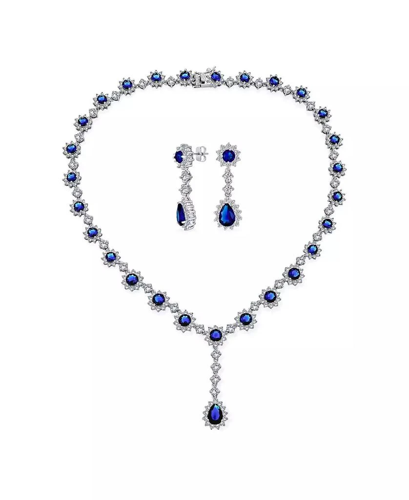 Bling Jewelry Estate Style Cubic Zirconia CZ Blue Sapphire Teardrop Statement Necklace Jewelry Set
