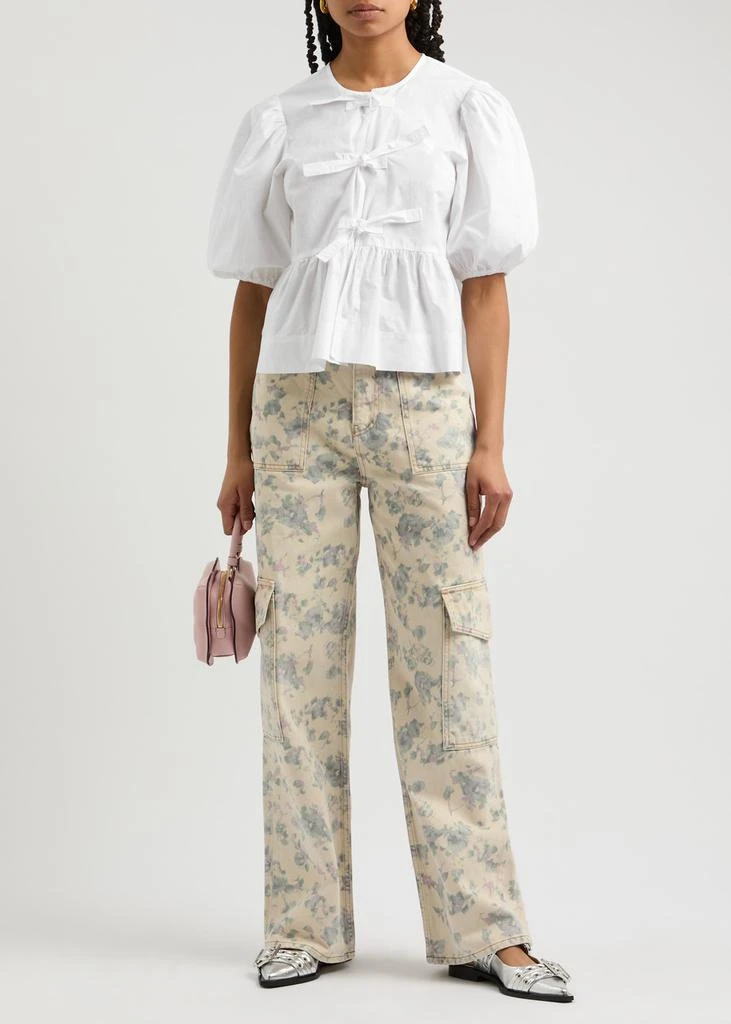 Ganni Tie-front cotton-poplin blouse 4