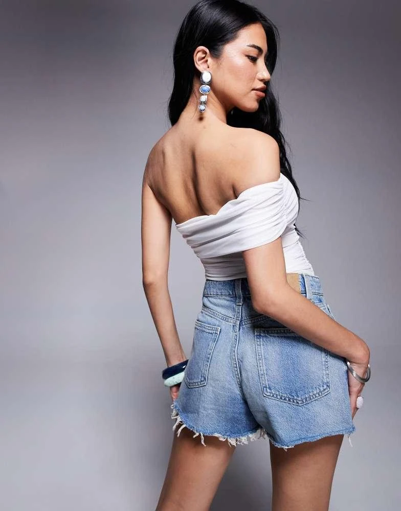 ASOS ASOS DESIGN mesh ruched one shoulder top in ivory 2