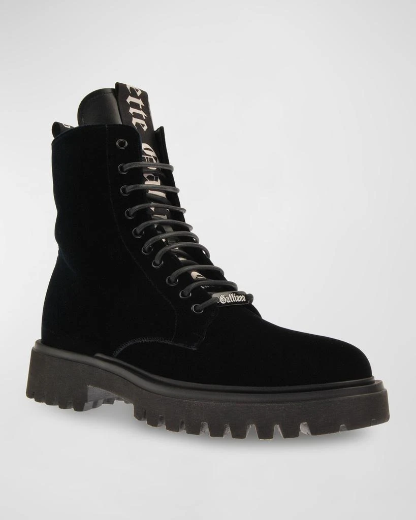 John Galliano Paris Men's Lug Sole Velvet Combat Boots 2